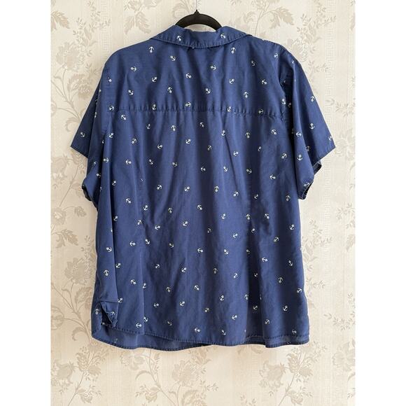 Vintage Basic Editions Button Up Shirt Women's Size 4X Anchor Print Short Sleeve - Picture 2 of 8